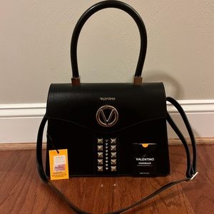 Mario Valentino NWT Melanie Black Leather Studded Top Handle Satchel Bag